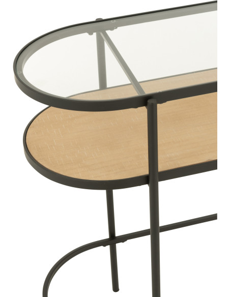 Console industrielle moderne Arrondie 1 étagère en Métal Noir Bois Naturel Verre Transparent - 6