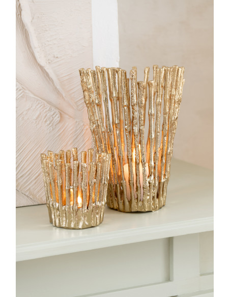 Photophore moderne chic Diamètre 10 cm en Métal Doré Verre Transparent Dorisso - 2