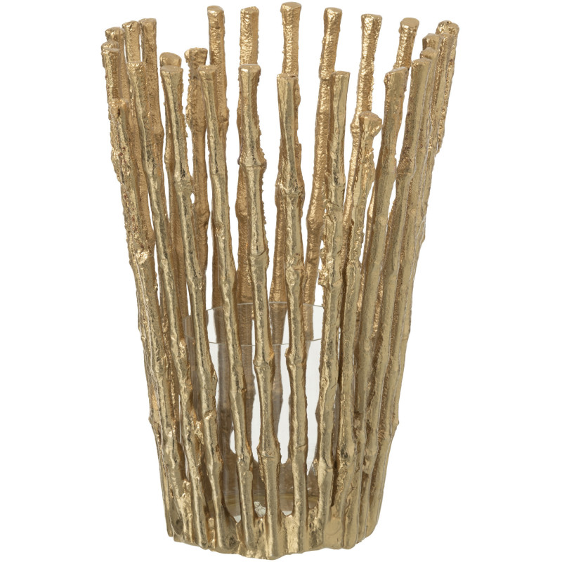 Grand Photophore moderne chic Diamètre 15 cm en Métal Doré Verre Transparent Dorisso - 1