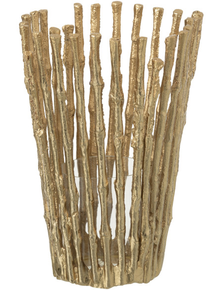 Grand Photophore moderne chic Diamètre 15 cm en Métal Doré Verre Transparent Dorisso - 1