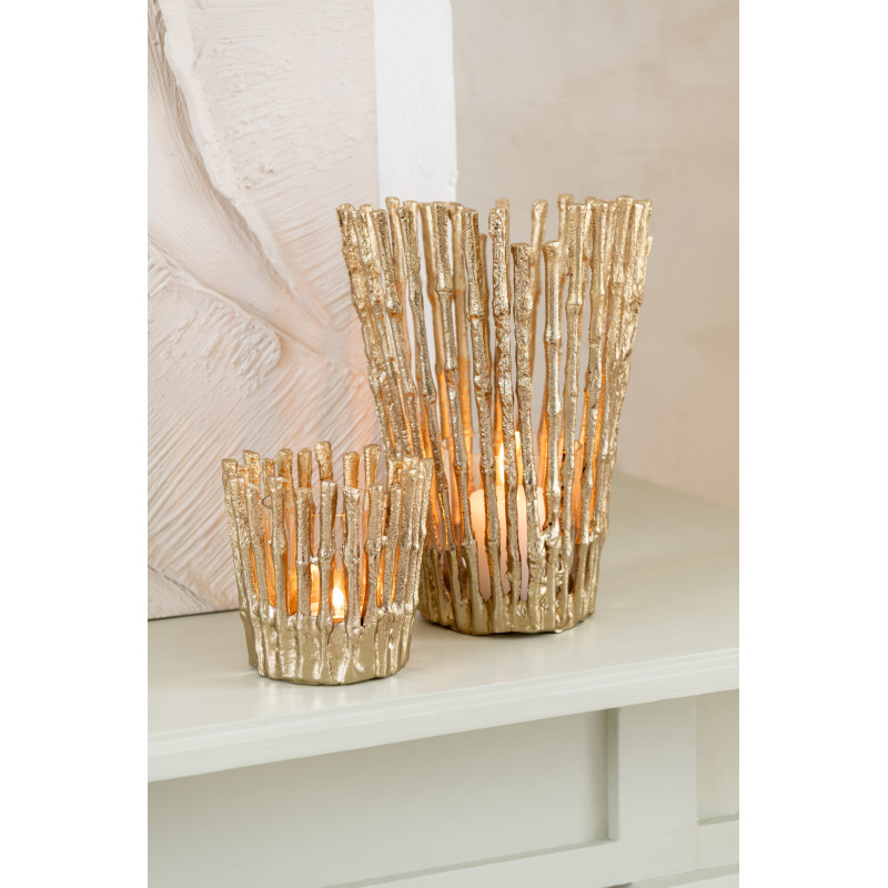 Grand Photophore moderne chic Diamètre 15 cm en Métal Doré Verre Transparent Dorisso - 2