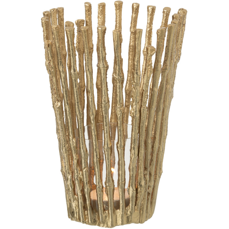 Grand Photophore moderne chic Diamètre 15 cm en Métal Doré Verre Transparent Dorisso - 3