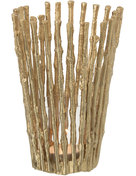 Grand Photophore moderne chic Diamètre 15 cm en Métal Doré Verre Transparent Dorisso - 3