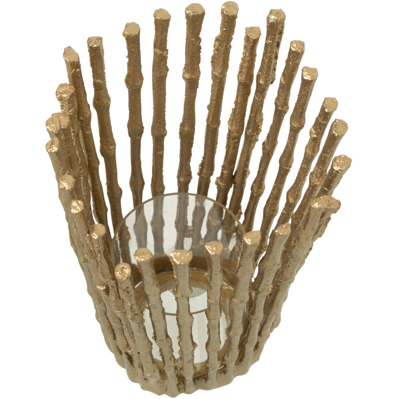 Grand Photophore moderne chic Diamètre 15 cm en Métal Doré Verre Transparent Dorisso - 5