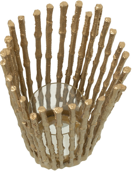 Grand Photophore moderne chic Diamètre 15 cm en Métal Doré Verre Transparent Dorisso - 5