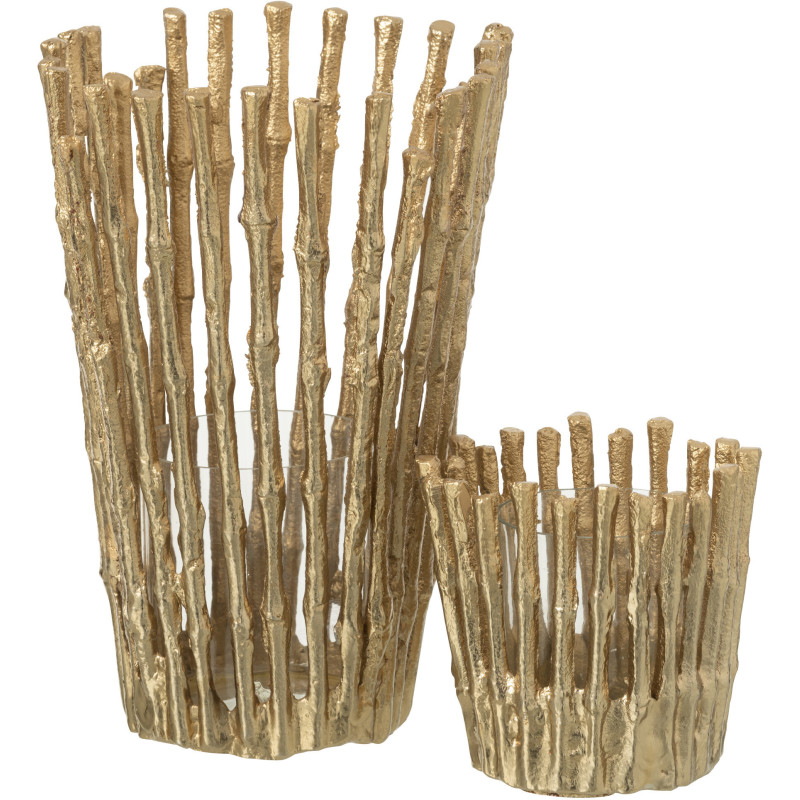 Grand Photophore moderne chic Diamètre 15 cm en Métal Doré Verre Transparent Dorisso - 6