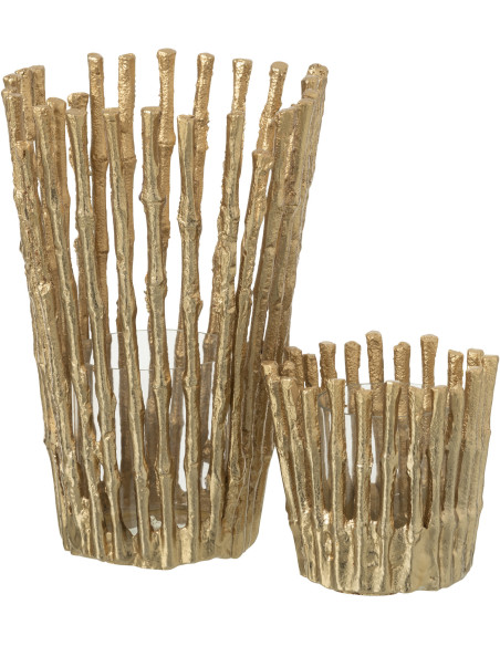 Grand Photophore moderne chic Diamètre 15 cm en Métal Doré Verre Transparent Dorisso - 6