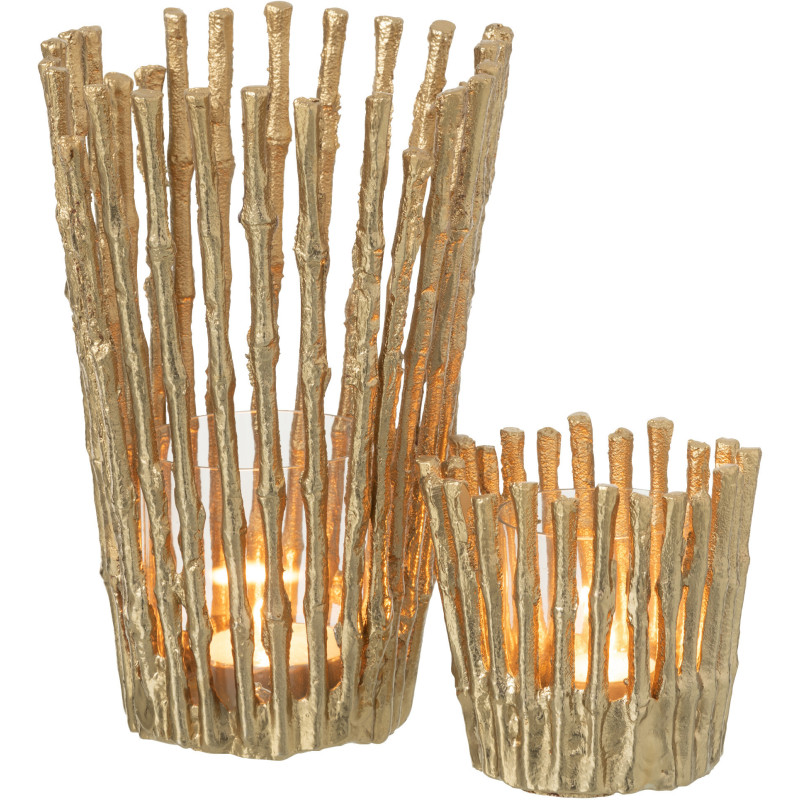 Grand Photophore moderne chic Diamètre 15 cm en Métal Doré Verre Transparent Dorisso - 7