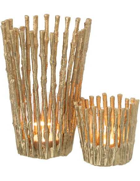 Grand Photophore moderne chic Diamètre 15 cm en Métal Doré Verre Transparent Dorisso - 7