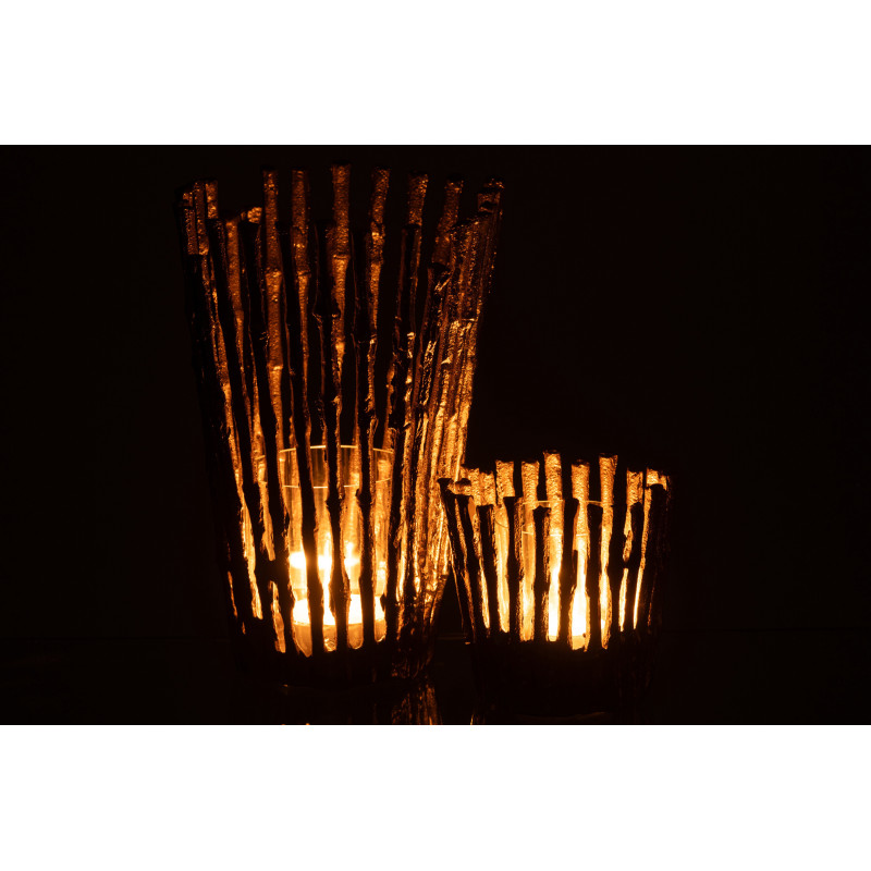 Grand Photophore moderne chic Diamètre 15 cm en Métal Doré Verre Transparent Dorisso - 8