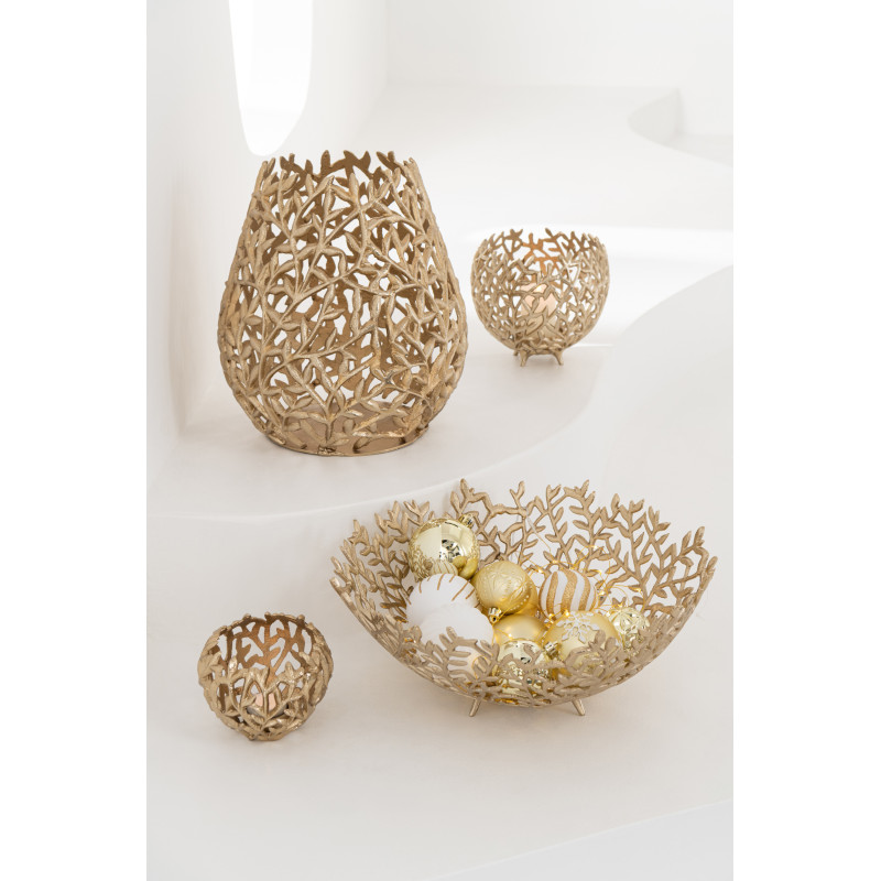 Bougeoir sur pieds Feuilles Rond Diamètre 13 cm en Métal Doré Leaf - 2