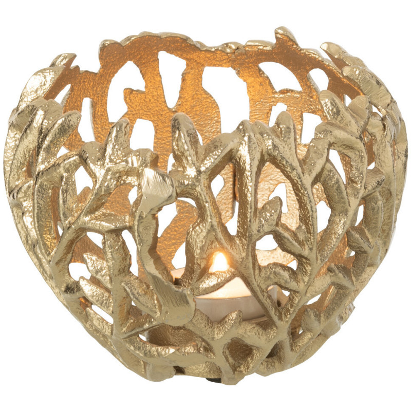 Bougeoir sur pieds Feuilles Rond Diamètre 13 cm en Métal Doré Leaf - 3