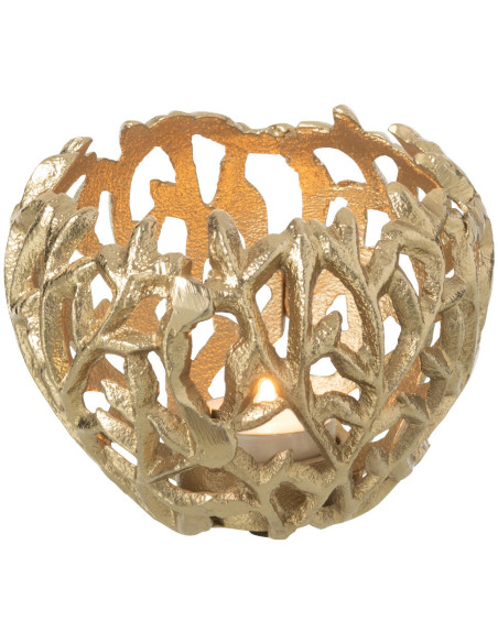 Bougeoir sur pieds Feuilles Rond Diamètre 13 cm en Métal Doré Leaf - 3