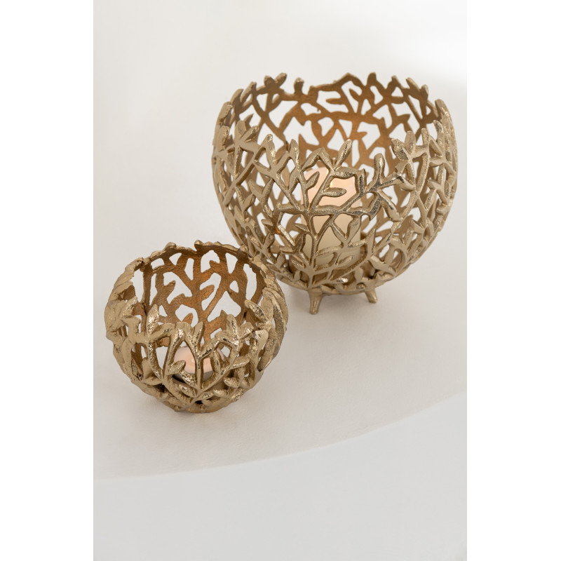 Bougeoir sur pieds Feuilles Rond Diamètre 13 cm en Métal Doré Leaf - 5