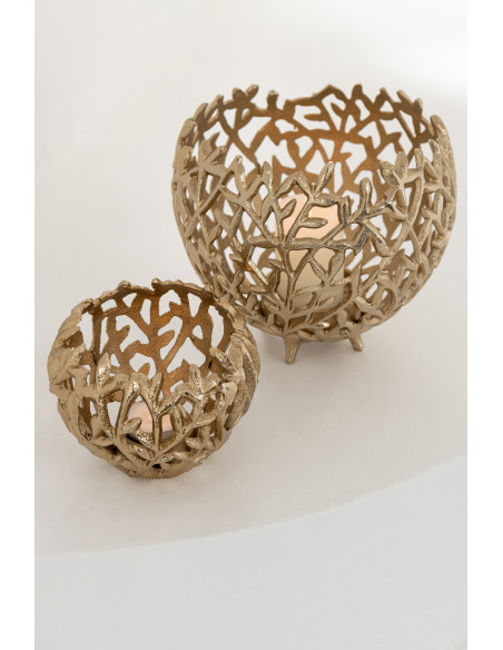 Bougeoir sur pieds Feuilles Rond Diamètre 13 cm en Métal Doré Leaf - 5