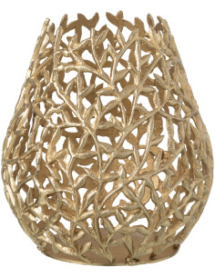 Vase déco moderne Feuilles Rond Hauteur 33 cm en Métal Doré Leaf - 1