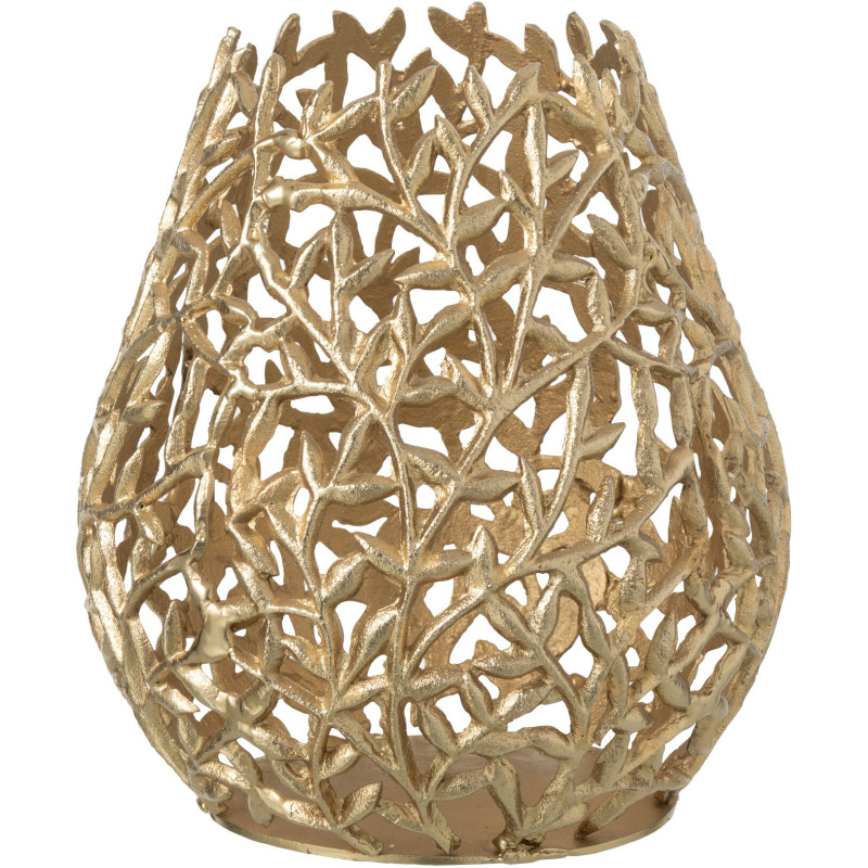 Vase déco moderne Feuilles Rond Hauteur 33 cm en Métal Doré Leaf - 1