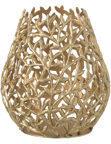 Vase déco moderne Feuilles Rond Hauteur 33 cm en Métal Doré Leaf - 1