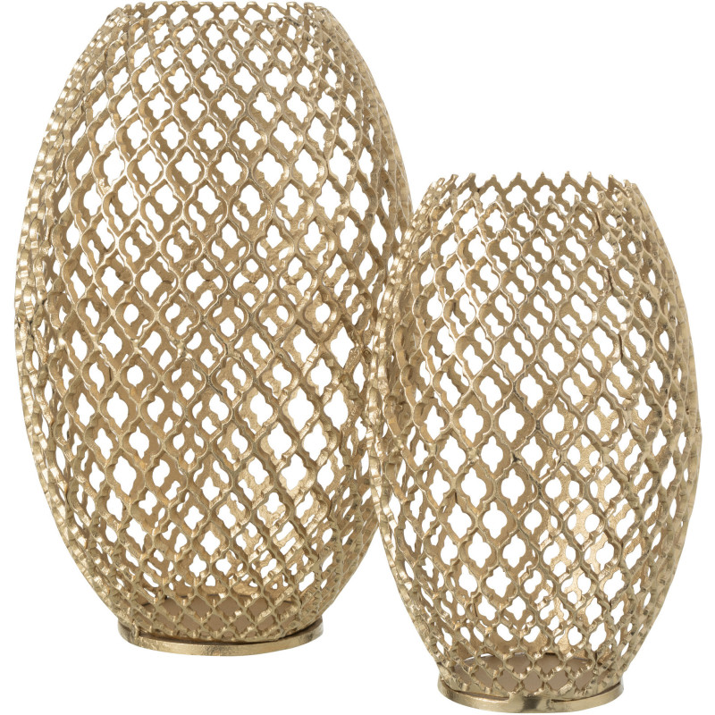 Grand Vase déco Oriental chic Ovale Hauteur 49 cm en Métal Doré Ajouré Oraya - 2