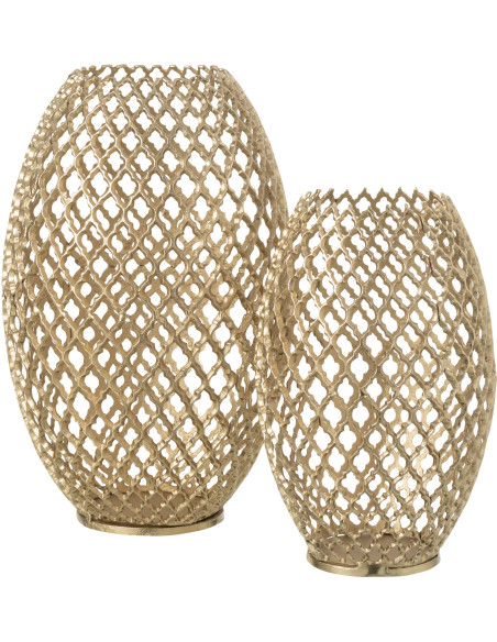 Grand Vase déco Oriental chic Ovale Hauteur 49 cm en Métal Doré Ajouré Oraya - 2