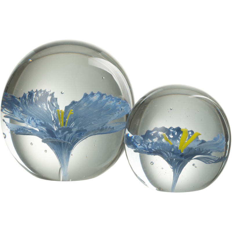 Sulfure Ronde Fleur Tallis en Verre Bleu 10 cm - 2