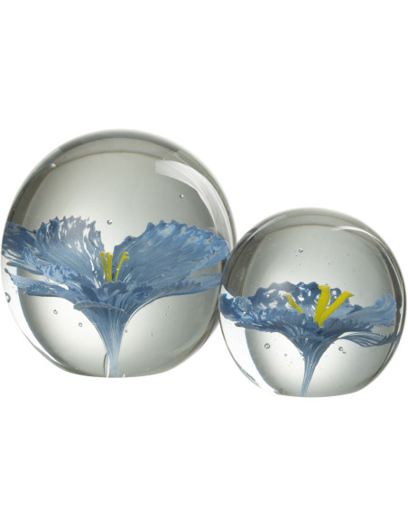 Sulfure Ronde Fleur Tallis en Verre Bleu 10 cm - 2
