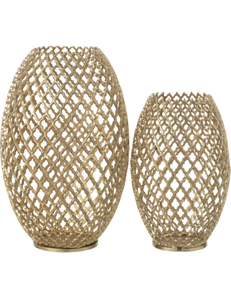 Grand Vase déco Oriental chic Ovale Hauteur 49 cm en Métal Doré Ajouré Oraya - 3