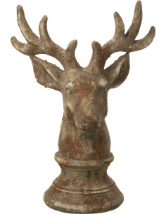 Statue déco Buste de Cerf Hauteur 33 cm en Résine Taupe Cornys - 1