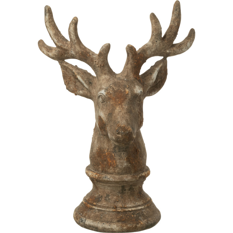 Statue déco Buste de Cerf Hauteur 33 cm en Résine Taupe Cornys - 1