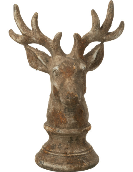 Statue déco Buste de Cerf Hauteur 33 cm en Résine Taupe Cornys - 1