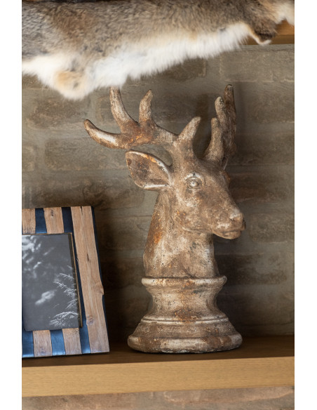 Statue déco Buste de Cerf Hauteur 33 cm en Résine Taupe Cornys - 2