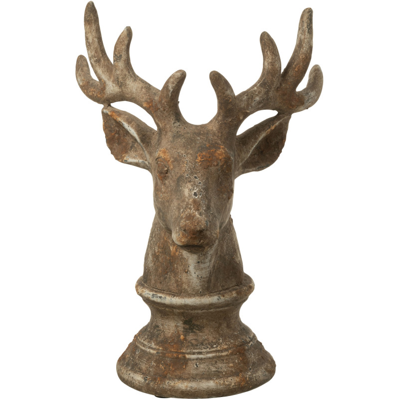 Grande Statue déco Buste de Cerf Hauteur 39 cm en Résine Taupe Cornys - 1
