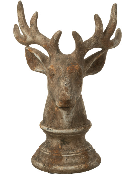 Grande Statue déco Buste de Cerf Hauteur 39 cm en Résine Taupe Cornys - 1