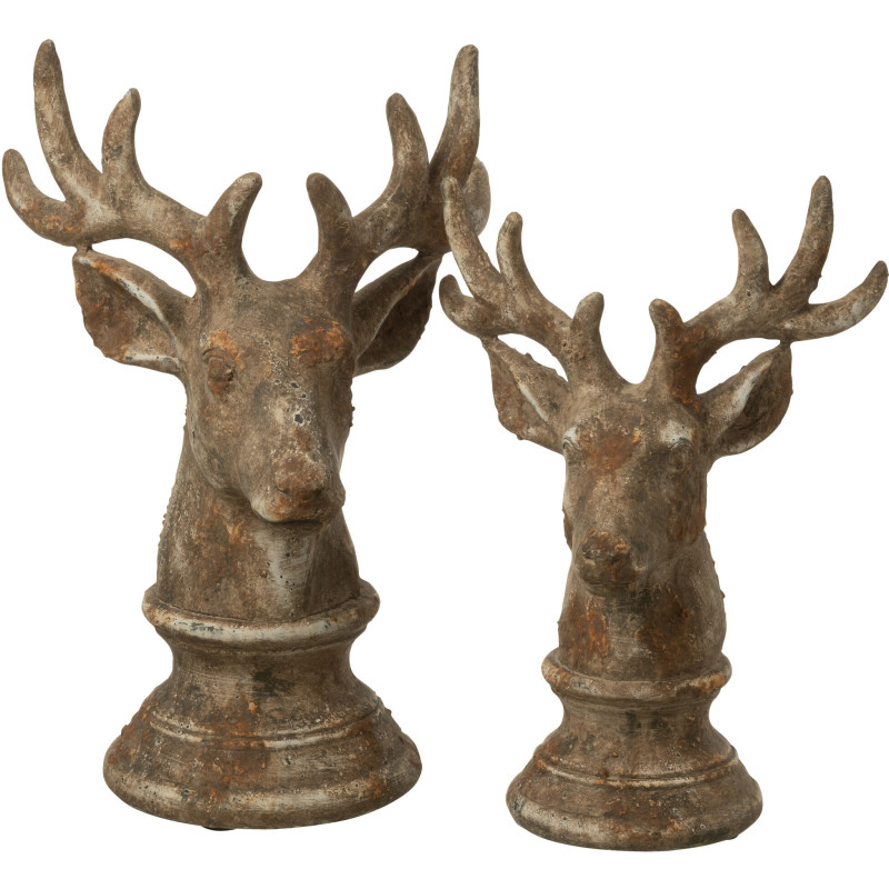 Grande Statue déco Buste de Cerf Hauteur 39 cm en Résine Taupe Cornys - 3