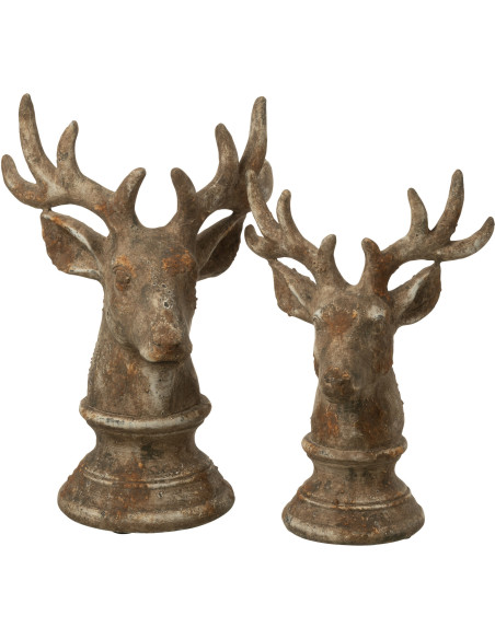 Grande Statue déco Buste de Cerf Hauteur 39 cm en Résine Taupe Cornys - 3