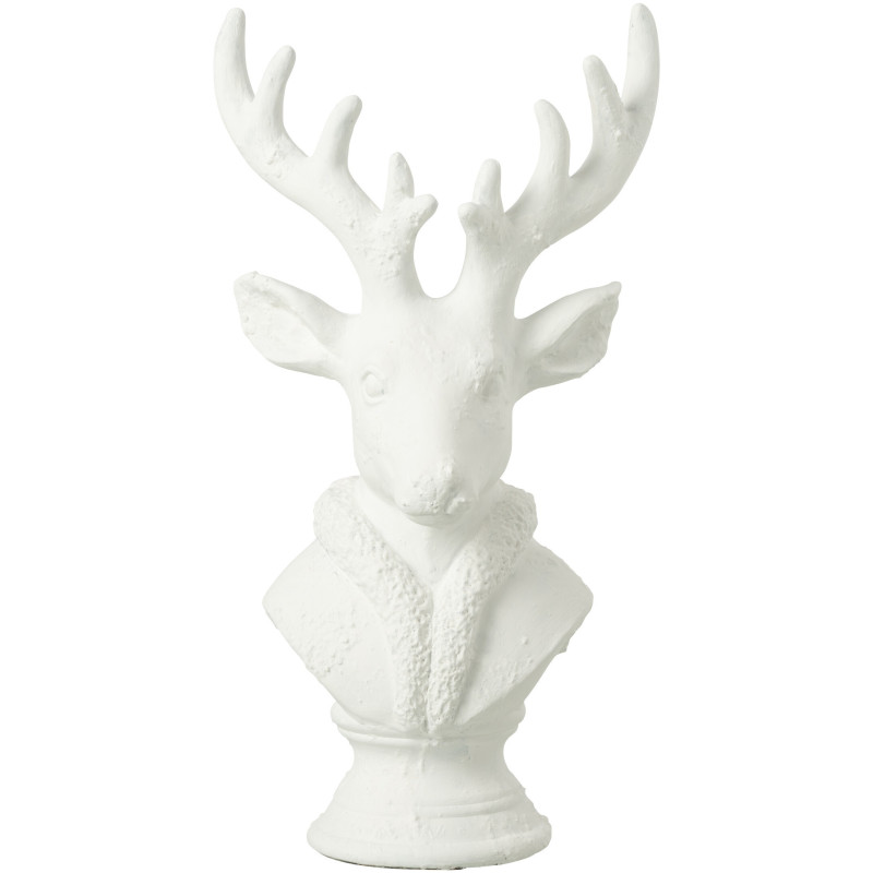 Grande Statue déco Buste de Cerf Hauteur 38 cm en Résine Blanc Herval - 1