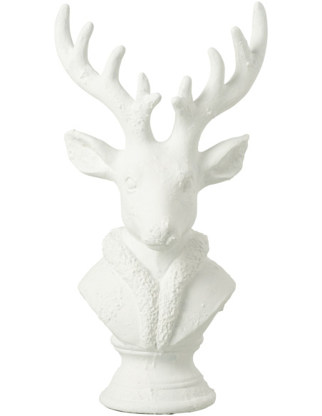 Grande Statue déco Buste de Cerf Hauteur 38 cm en Résine Blanc Herval - 1