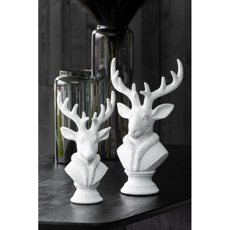 Grande Statue déco Buste de Cerf Hauteur 38 cm en Résine Blanc Herval - 4