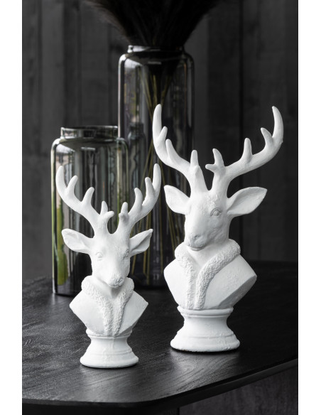 Grande Statue déco Buste de Cerf Hauteur 38 cm en Résine Blanc Herval - 4