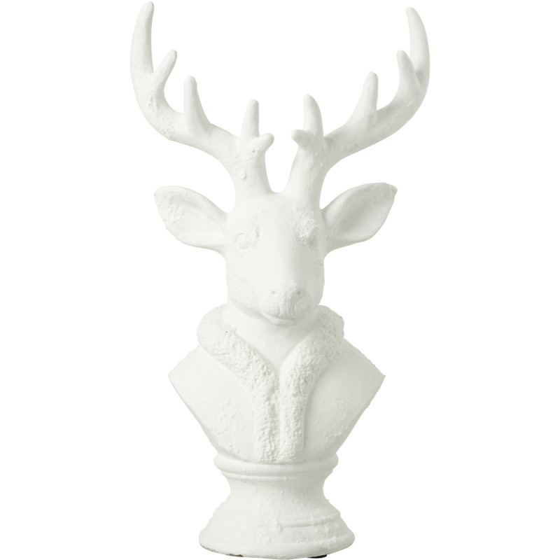 Grande Statue déco Buste de Cerf Hauteur 49 cm en Résine Blanc Herval - 1