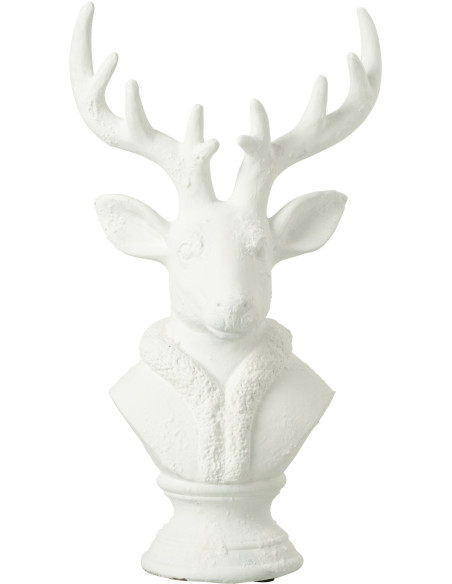 Grande Statue déco Buste de Cerf Hauteur 49 cm en Résine Blanc Herval - 1