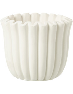 Petit Cache pot moderne côtelé Rond Diamètre 11 cm en Ciment Blanc Ondrelle - 1