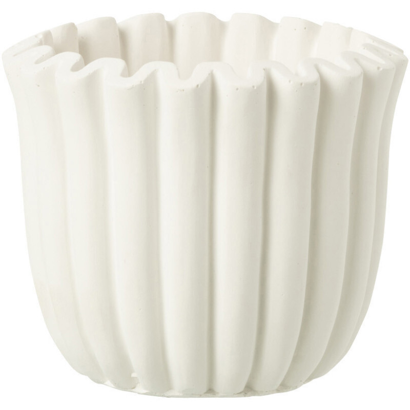 Petit Cache pot moderne côtelé Rond Diamètre 11 cm en Ciment Blanc Ondrelle - 1