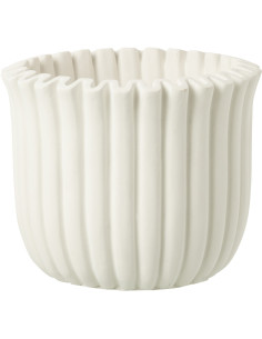 Grand Cache pot moderne côtelé Rond Diamètre 19 cm en Ciment Blanc Ondrelle - 1