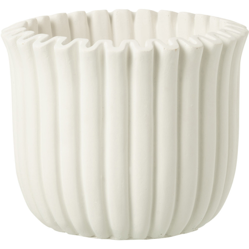 Grand Cache pot moderne côtelé Rond Diamètre 19 cm en Ciment Blanc Ondrelle - 1