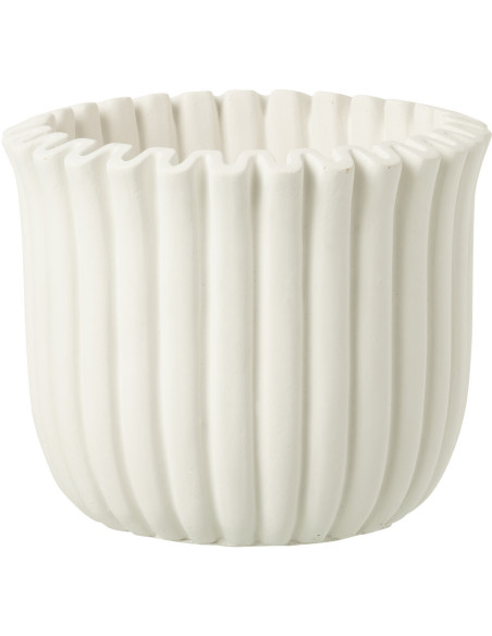 Grand Cache pot moderne côtelé Rond Diamètre 19 cm en Ciment Blanc Ondrelle - 1