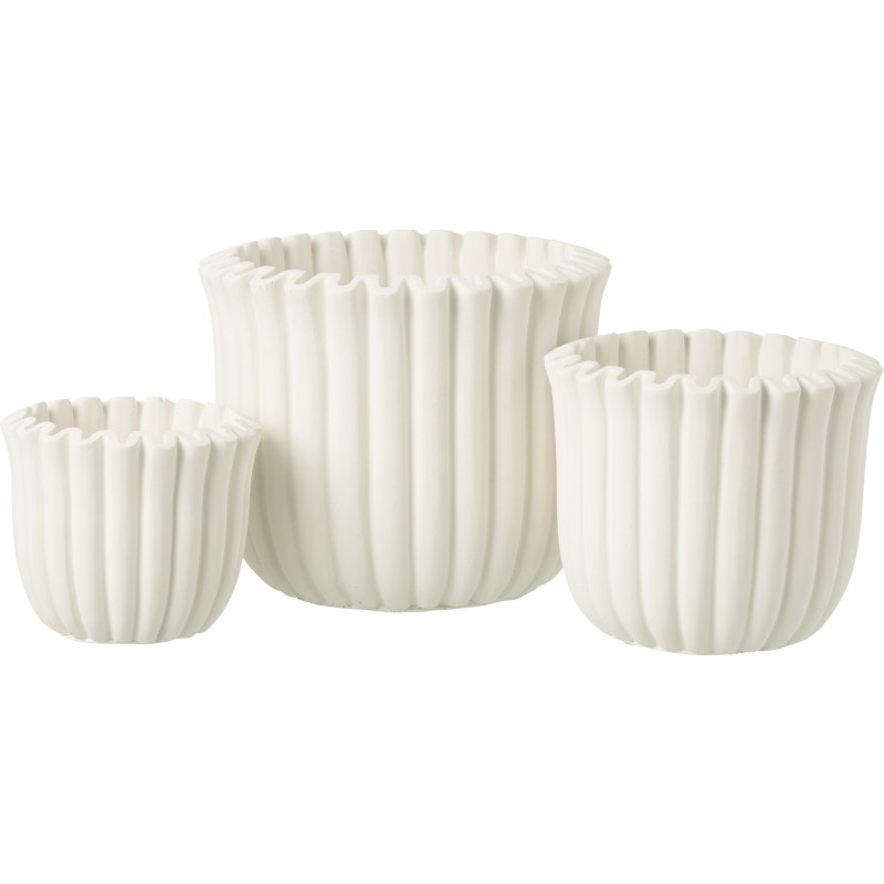 Grand Cache pot moderne côtelé Rond Diamètre 19 cm en Ciment Blanc Ondrelle - 2
