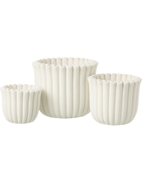 Grand Cache pot moderne côtelé Rond Diamètre 19 cm en Ciment Blanc Ondrelle - 2