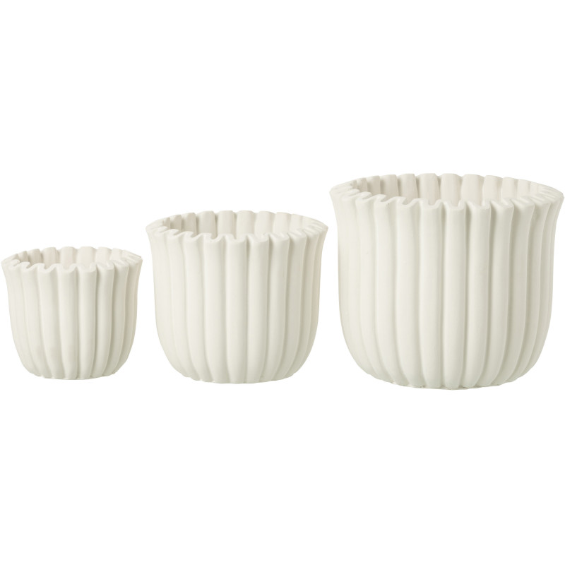 Grand Cache pot moderne côtelé Rond Diamètre 19 cm en Ciment Blanc Ondrelle - 3