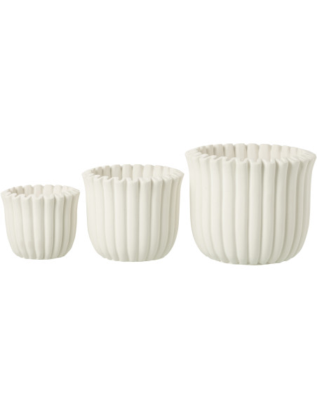 Grand Cache pot moderne côtelé Rond Diamètre 19 cm en Ciment Blanc Ondrelle - 3